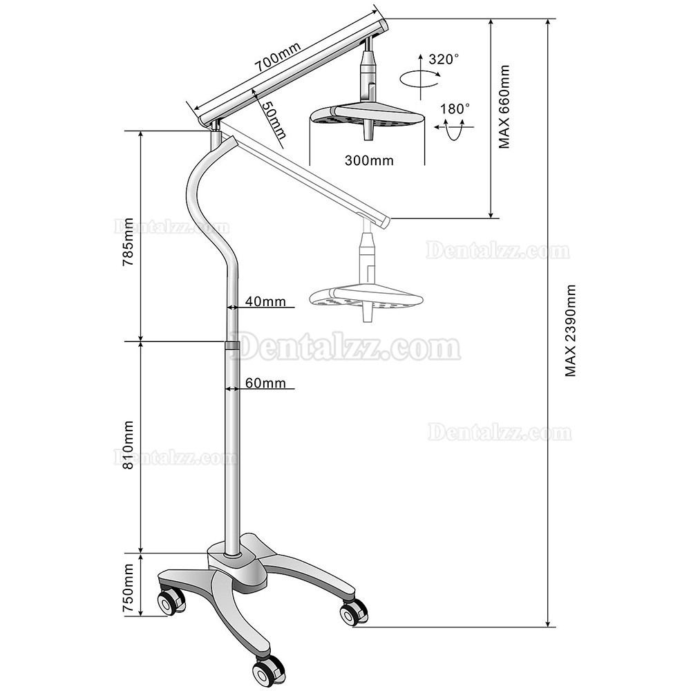 KWS KD2018-L1 36W Dental LED Surgical Light Shadowless Operating Lamp Floor Standing Type